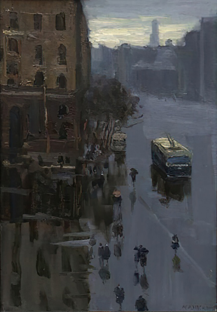 “Moscou. Chuva. Rua Gorky, década de 1950”, Mikhail Kuprianov