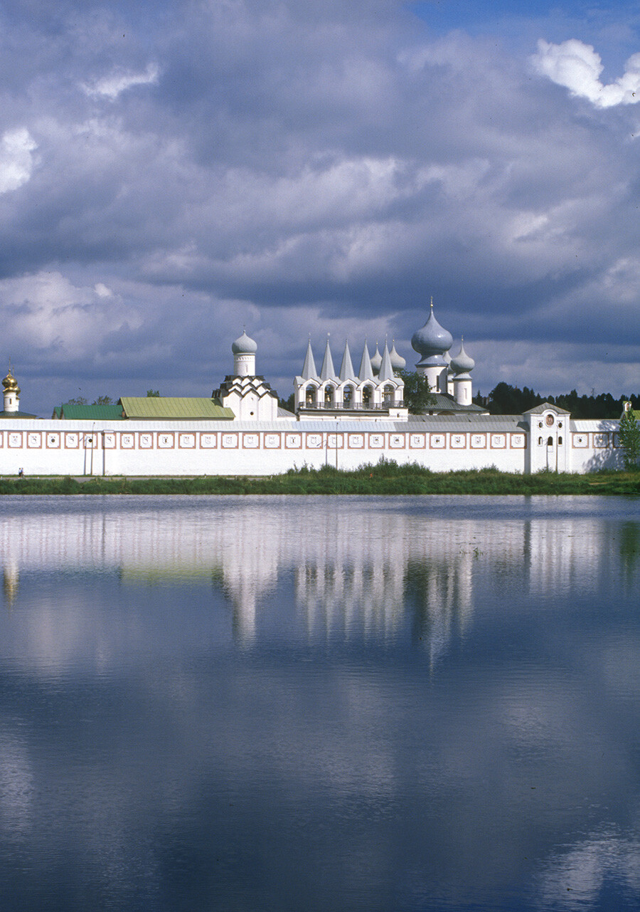 Tikhvin Mother of God-Dormition Monastery. South view across Tabor Pond.  August 14, 2005