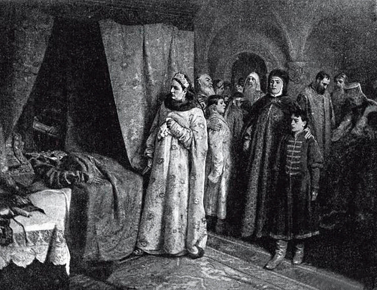 Morte do tsar Fiódor Alekseievitch, por Klávdi Lébedev, 1897