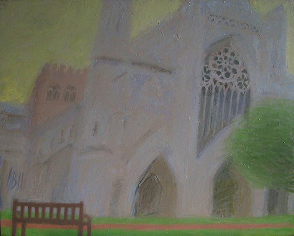 Cathedral, 2011. Oil on canvas 61x76 cmIn the series of painting &quot;Britain&#039;s rainy silhouette&quot; Veronica Leotieva presents her vision of british landscapes full of fog, wind and rain.  This world is misty and laconic at the same time.