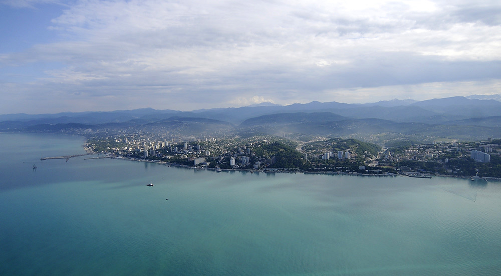 A helicopter view of the city of Sochi.