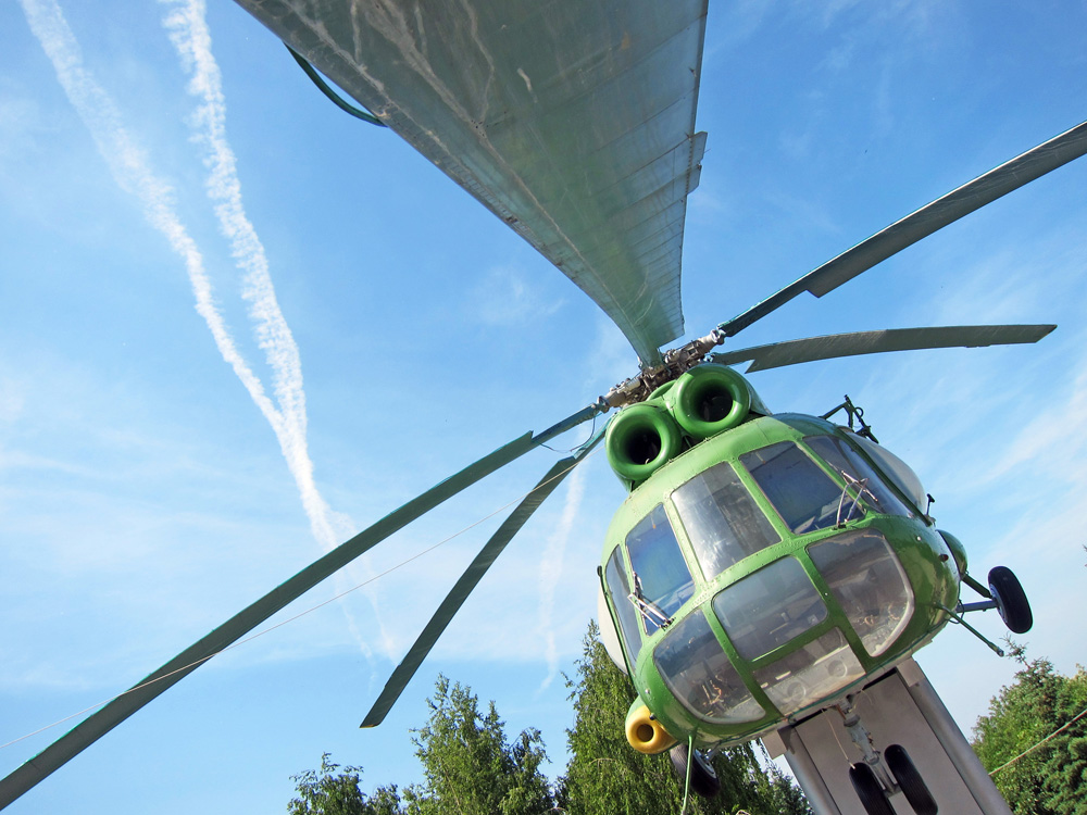 The city of Cheboksary has a helicopter in its square to commemorate the war in Chechnya.