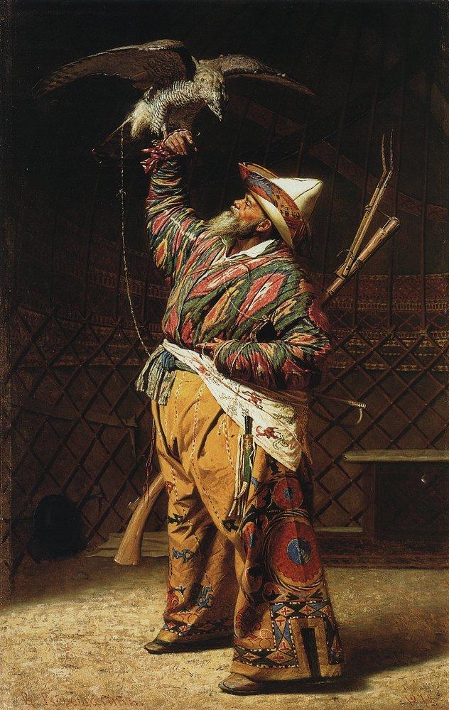 Caçador rico do Quirguistão com um falcão, 1871.