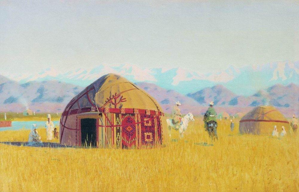 Quirguistão, Yurts à beira do rio Chu, 1875.