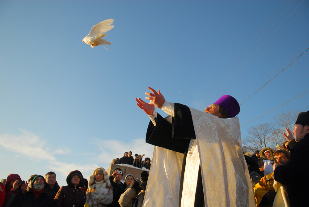 Russian Orthodox Christians also call this festival the “Manifestation of God,” since according to the Gospels, all three part of the Holy Trinity were present in that moment: the voice of God the Father came down from the heavens, the Son of God was christened, and the Holy Spirit came down in the form of a dove. (Saint Petersburg region, Russia)