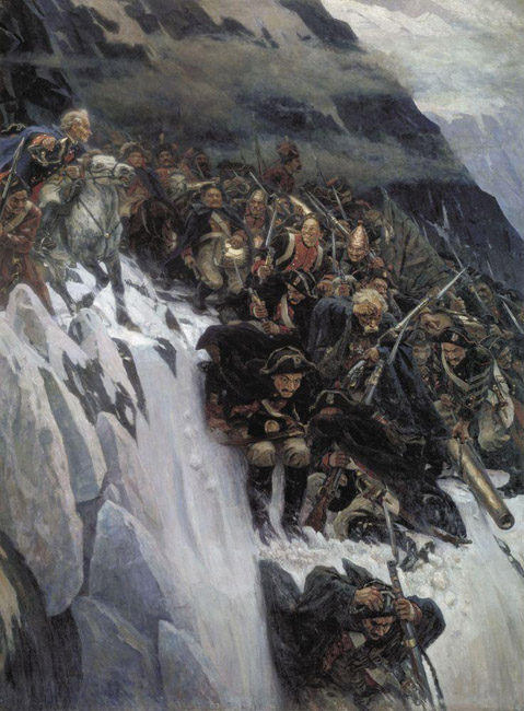 In 1895, the Council of the Academy awarded him the title of academician. The canvas "Suvorov Crossing the Alps", 1899 celebrates the courage and bravery of the Russian army. However, these oeuvres lack the perfection of his masterpieces of the 1880s.