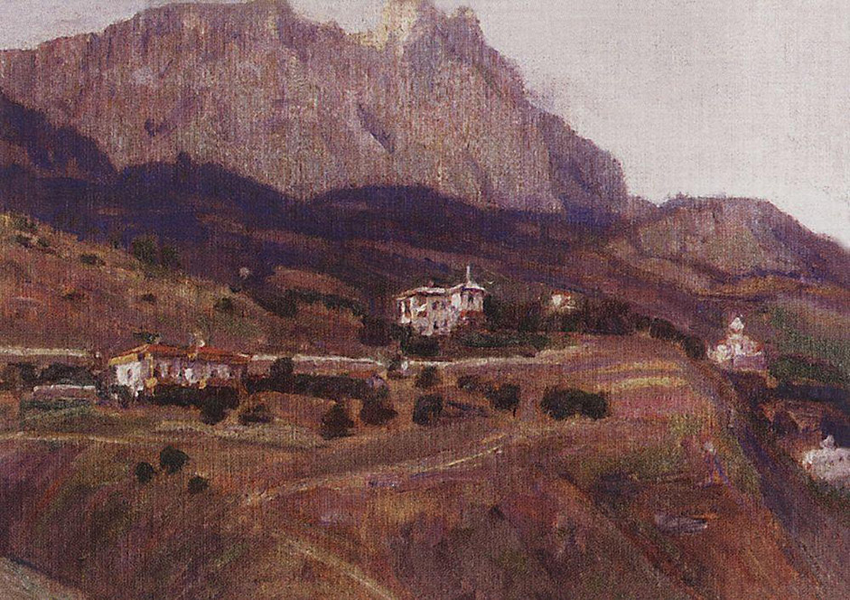 Summer 1915 he spent down south in the Crimea. He spent his time sunbathing and hiking in the mountains. The exertion was too much for his weak heart. // "Ai-petri mountains, Crimea", 1908