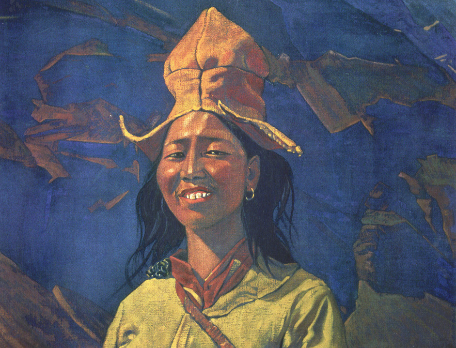 Girl in a Yellow Head-dress,  1930s // In 1923, Svetoslav Roerich visited India for the first time. He acquainted himself with the most famous architectural masterpieces of Indian culture, and the country's wealth of ancient and modern art. In India, he embarked upon his unique collection of Oriental works, which has been almost completely lost.