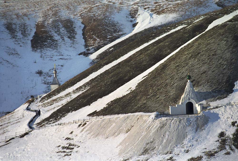 The shelf of Golgotha Mountain. The entrance to Seraphim Sarovsky Cathedral and the Cave of Redemption // Spassky Kostomarovsky Monastery is located near Kostomarovo village.
