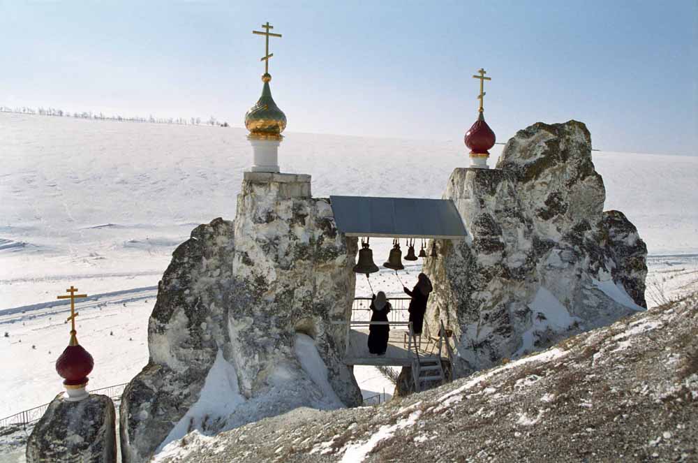 The cathedral itself is situated in the cave under the steeple // The complex consists of two cave cathedrals and five caves for monastery dwellers. Located 124 miles from Voronezh, this monastery is a great site for tourists.