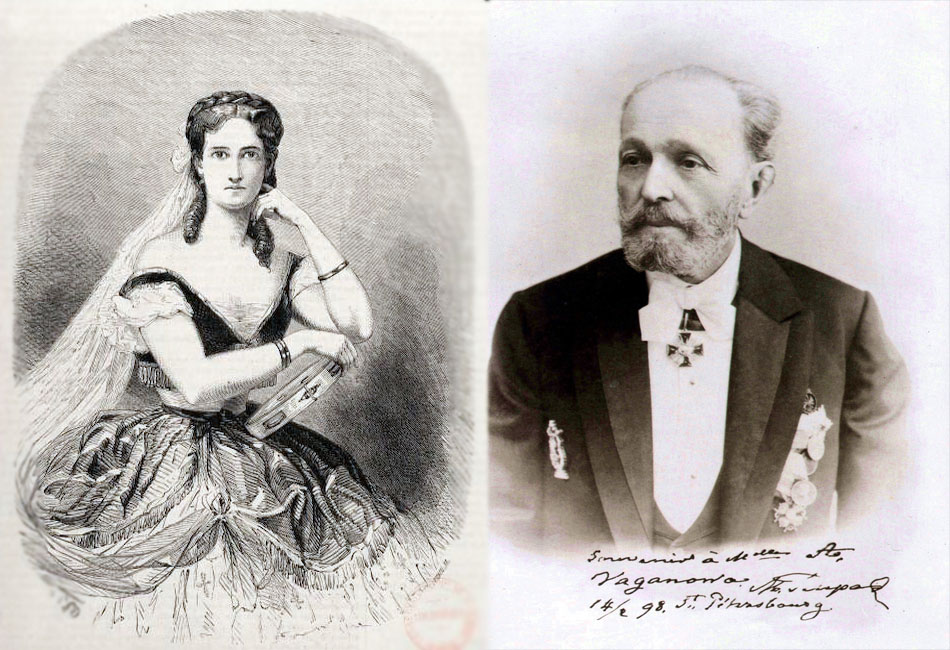マリウス・プティパとマリア・スロフシュチコーワ // マリア・スロフシュチコーワはサンクトペテルブルの帝室バレエ学校でバレエを学び、1854年に卒業した。同校を卒業後、彼女は帝室ボリショイ・カーメンヌイ劇場のコール・ド・バレエに入団し、1854年には当時サンクトペテルブルクの帝室劇場でプリンシパル・ダンサーを務めていたマリウス・プティパと結婚した。フランス・ロシア系のバレエダンサー、監督、振付師として活躍したプティパは、バレエ史上最も影響を与えたバレエマスターおよび振付師とみなされている。