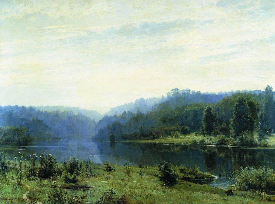 In the 1880s and 1890s, the artist was increasingly attracted by the fickle condition of nature, its fleeting moments. Due to his interest in light, airy environments and coloring, now more than ever his creations become imbued with such elements. An example is the poetic motif and artistic harmony of "Misty Morning", 1885. // "Misty morning", 1885
