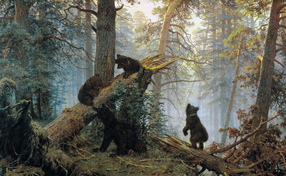 Among the artist's most famous works is "Morning in a Pine Forest." It is not simply a lonely pine forest, but morning in the forest, with its lingering fog, the pinkish hue of the crowns of the immense pines, and the cool shadows of the thickets. The presence of the bear family at the edge produces a sense of the remoteness and deafening stillness of the wild forest. By the way, the bears were painted by the other master - Konstantin Savitsky.// "Morning in a Pine Forest", 1889