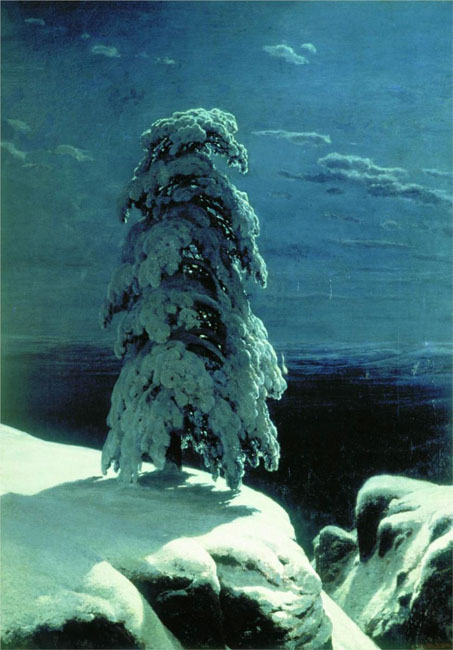 At the turn of the 1880-90s, Shishkin turned to the relatively uncommon (for him) theme of nature’s winter torpor in the large &quot;Winter&quot; (1890), having set himself the difficult task of conveying visible reflexes and a near monochrome painting. // &quot;In the wild north&quot;, 1891