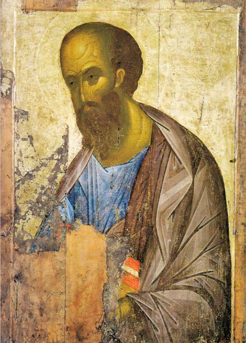研究者はまた、ヒトロヴォの福音書、ズヴェニゴロドのゴロドク（城塞）にある救世主昇天聖堂のフレスコ壁画（1400年頃）、そして同じくズヴェニゴロドのデイシスも、ルブリョフの作品であるとみなしている。いわゆるズヴェニゴロドのデイシスは、中世ロシアの絵画の中でも最も優美なイコンのコレクションだ。このデイシスは、救世主、天使首ミハイルおよび使徒パウエルを描いた3つの半分の長さのイコンによって構成されている。/ 『使徒パウエル』、1410年