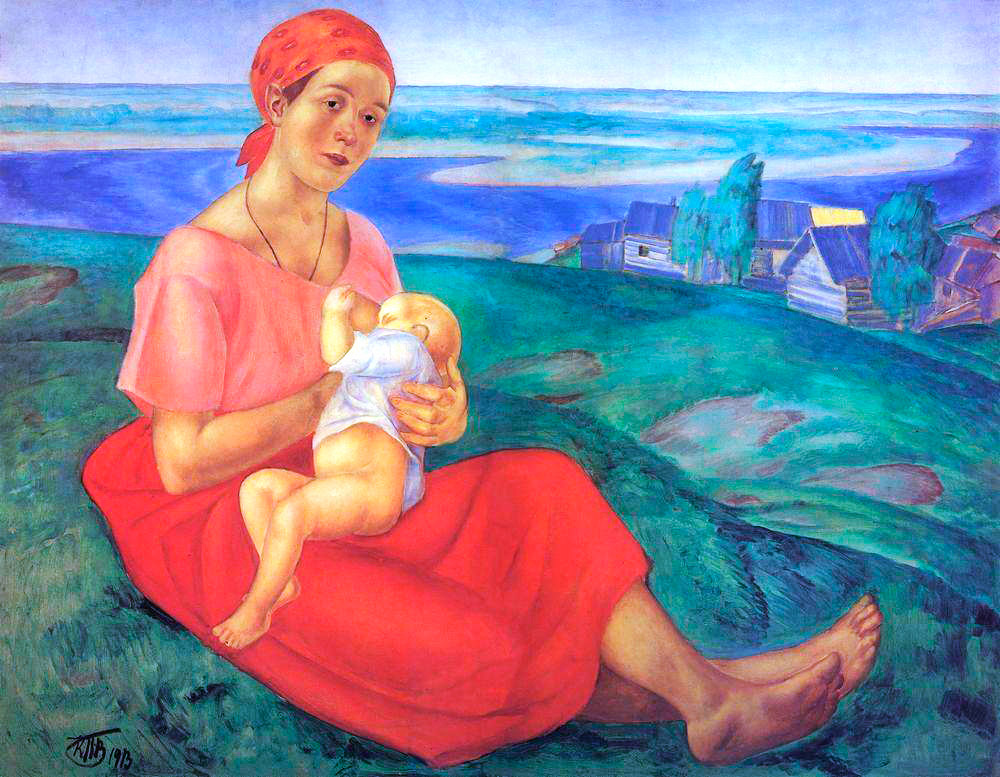 In 1912-1913, Petrov-Vodkin’s art powerfully included the most important theme that defines its content: motherhood. The national type of a Russian woman, perceived to be like his painting in the depths of Russia and on the Volga, became the brightest example of Russian fine arts of the 20th century. // Mother, 1915.