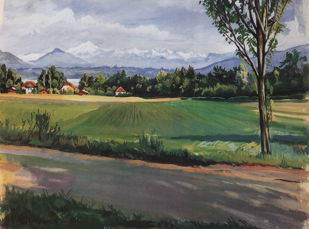 The years she spent in Paris did not bring joy or creative satisfaction. She longed for her homeland, and sought to reflect her love for it in her pictures. \ Swiss Landscape near Geneva, 1951