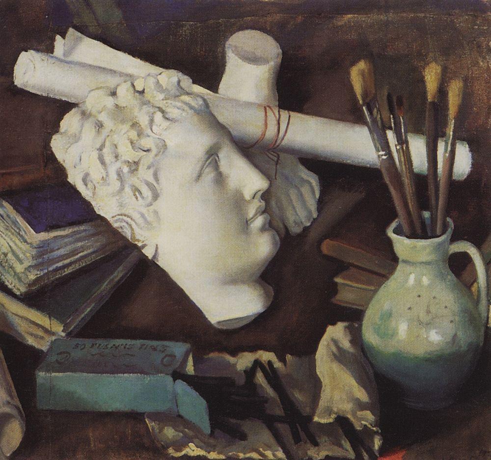 Despite her incomplete art education, she had close contact with her uncle, Alexander Benois, who founded, together with Sergei Diaghilev, the World of Fine Arts association. It was family tradition that destined Serebryakova to tread the path of an artist \ Still Life with Attributes of the Arts, 1922