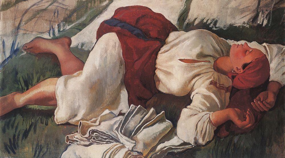 彼女の創造性が頂点に達したのは、ロシアにいた1914年から1917年だった。 この時期、ジナイーダ・セレブリャコーワはロシアの農村生活、小作農の作業や自然を特別なテーマとする一連の絵画を創作した。 \ 『眠る小作農』、1917年