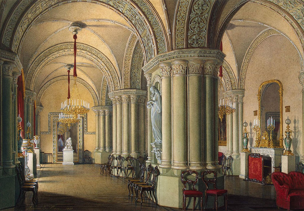 ニコライ2世（ロシア最後の皇帝）は1904年に王宮をツァールスコエ・セローにあるアレクサンドロフスキー宮殿（サンクトペテルブルグから25キロのところにあるプーシキン市近郊）に移した。 / 皇女達のゴシック様式のサロン