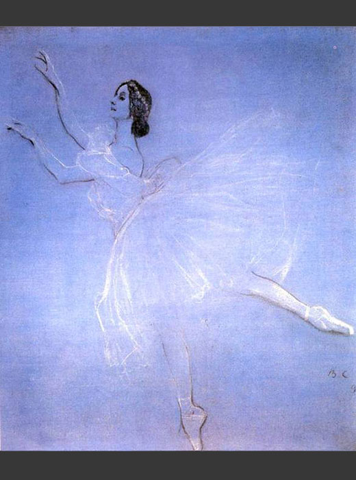 バレエ「ラ・シルフィード」のシルフ（風の精）役は伝説のロシア人バレリーナ、アンナ・パヴロワ(1881-1931)が踊った。原作はフランス人作家シャルル・ノディエの幻想小説『トリルビー』(1822年)であった。 / 「『ラ・シルフィード』のアンナ・パヴロワ」、ヴァレンティン・セロフ、1909年