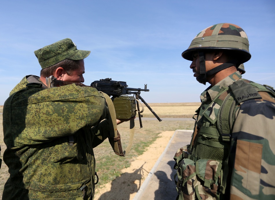 The Indian servicemen tried their hand at Russian-made weapons during the exercise.