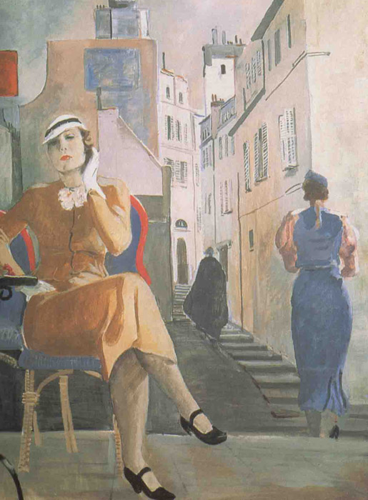 През 1935 г. художникът посещава САЩ, Франция и Италия. Плод на това пътуване е поредица от градски пейзажи и портрети. / "Парижанка", 1935 г.