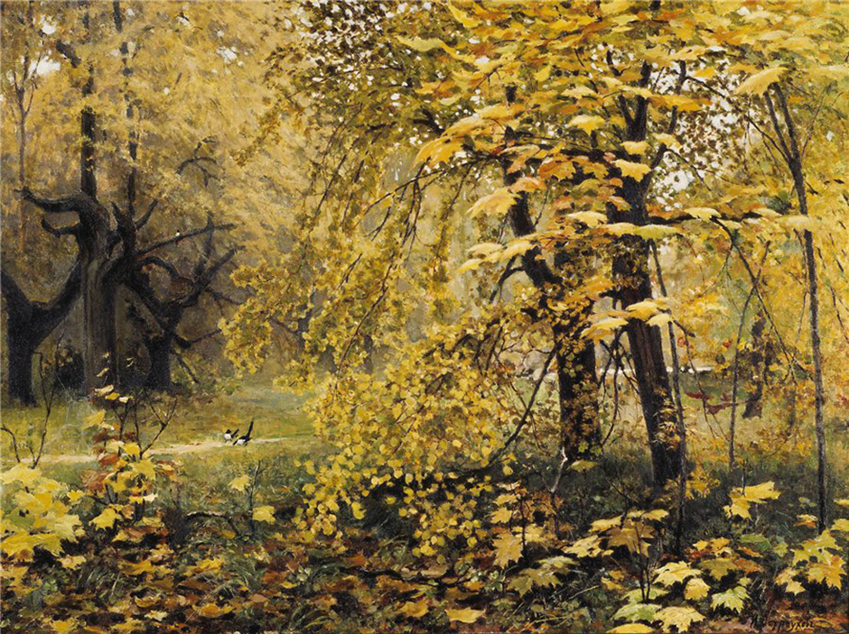Ilja Ostruhov je svojo Zlato jesen naslikal v Abramcevu, na posesti Save Mamontova. Tukaj so slikali številni umetniki, ki so spadali v tako imenovali Krog Abramceva. / Na sliki: Ilja Ostruhov, Zlata jesen, 1886.