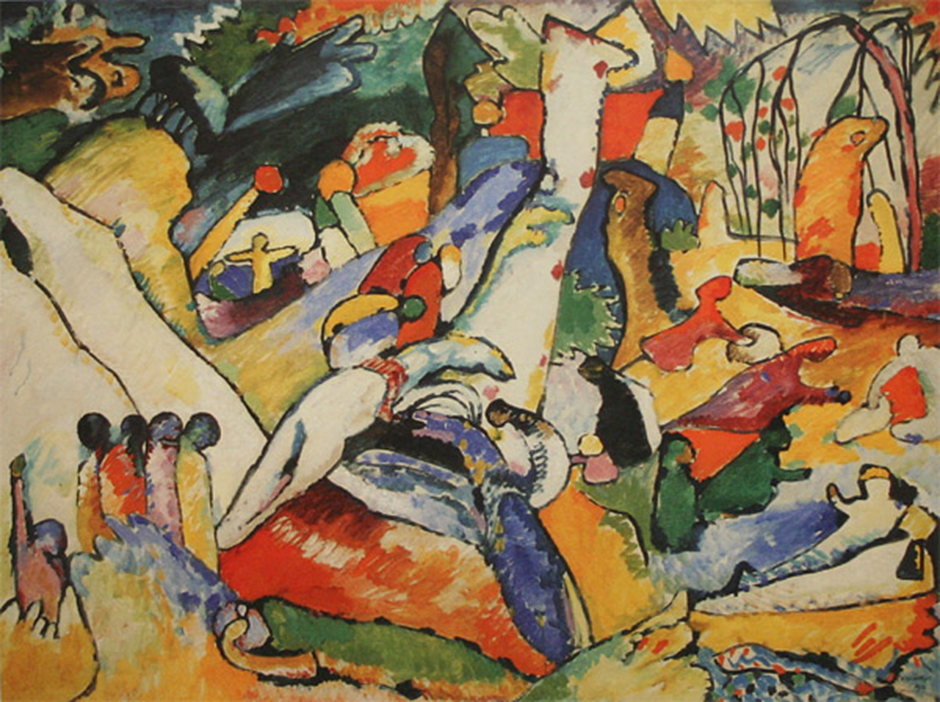Wassily Kandinsky was an outstanding Russian painter, graphic artist, visual art theorist and pioneer in the field of abstract art. He was one of the founders of Der Blaue Reiter (The Blue Rider) group of artists and a teacher at the Bauhaus school of art and architecture in Germany, which spawned the eponymous artistic association and direction in architecture. // Composition II, 1910
