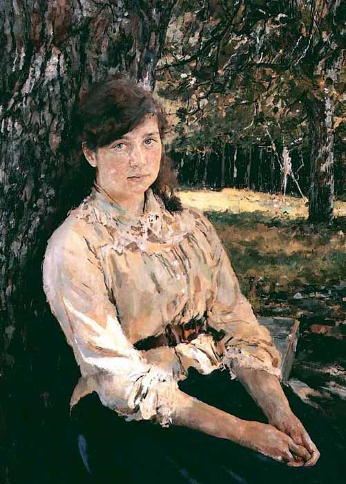 His next picture, “Girl in Sunlight,” is also a celebration of youth, freshness and tranquil joy — a distinctive step towards post-impressionism in which the focus is on the unison of man and nature. “All I’ve ever sought is the freshness that you feel in nature but don’t see in pictures.” // Portrait of Maria Simonovich, 1888