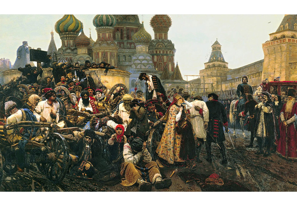 「銃兵隊処刑の朝」ヴァシーリー・スリコフ、1881 /ピョートル大帝が1698年に反乱を起こした銃兵隊を処刑する場面