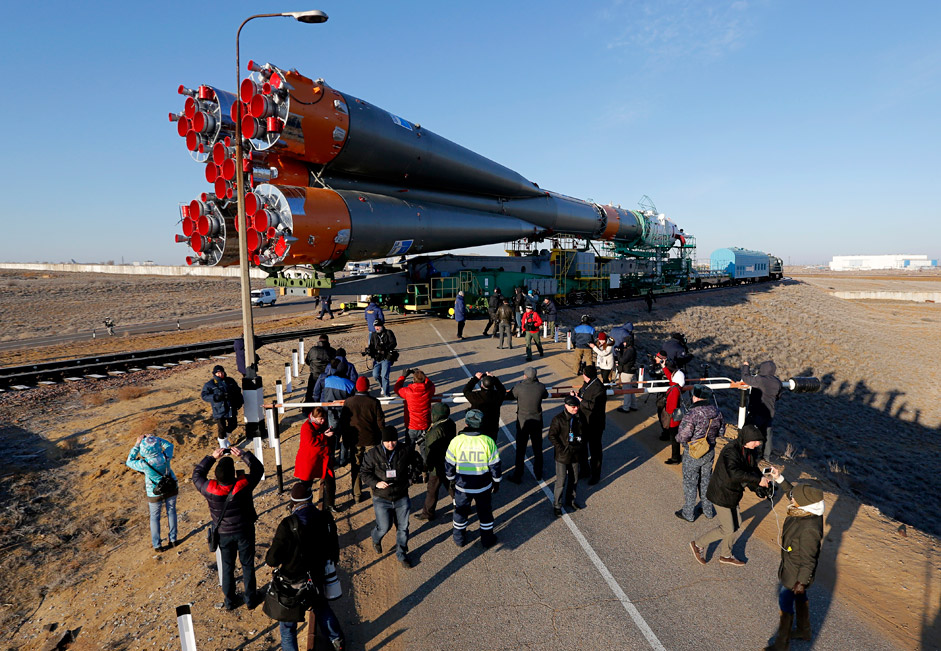 Russia's Soyuz-FG booster rocket with the space capsule Soyuz TMA-16M