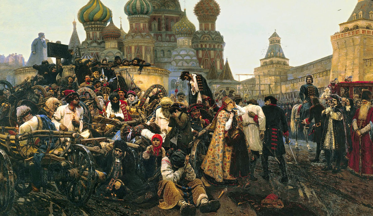 Morning of the Execution of the Streltsy. Vasiliy Surikov, 1881 / Russian Czar Peter the Great executed a group of rebels after a revolt in 1698.