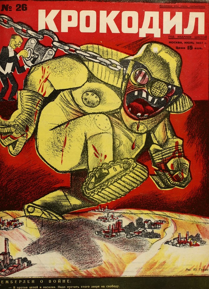 Chamberlain o ratu: "Protivim se lancima i nasilju.Zvijer bi trebala biti na slobodi! "// 1927-1925 # 26-00 Krokodil, №25-26 1927., nacrtao J. Ganf.