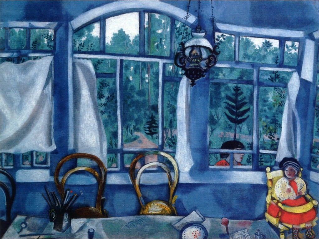 Chagall visse quattro anni in Russia. La prima volta nel 1915 come studente della Società ebraica per il sostegno delle arti a San Pietroburgo / Finestra sul giardino, Casa-Museo di Brodsky, San Pietroburgo, 1917