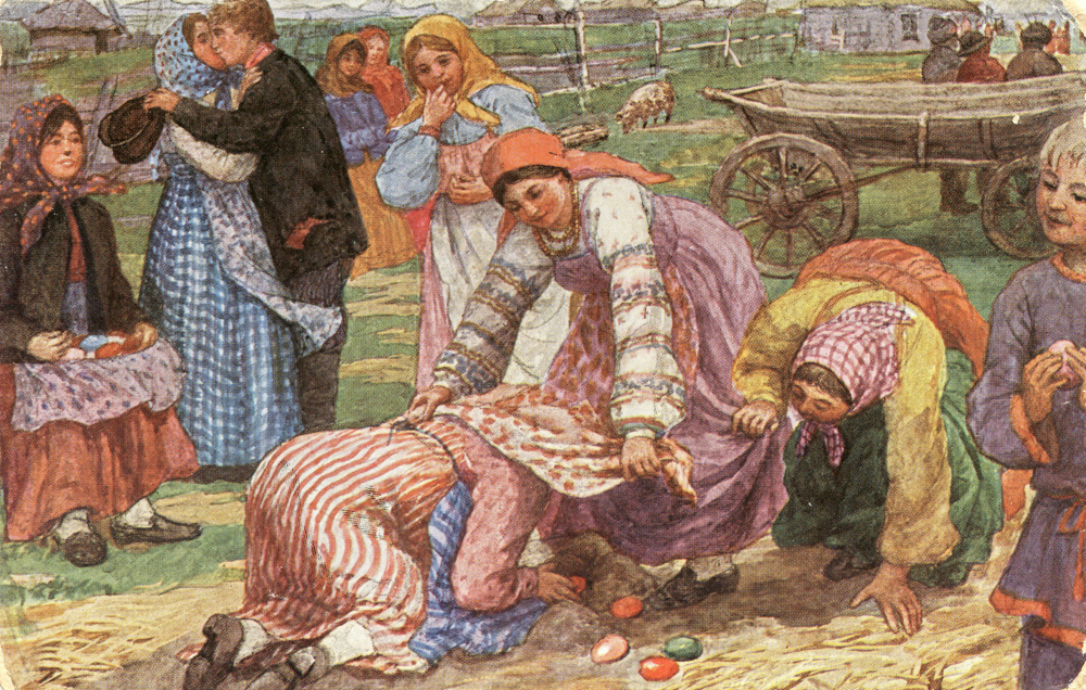 Fedot Sychkov. “Playing kuchki (sand hills)” At Easter girls make sand hills and hide eggs under half of them. Players have to guess were the eggs are. If they win, it means luck will follow them. 1904-1914