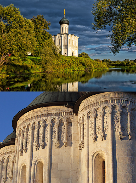 Die Mariä-Schutz-und Fürbitte-Kirche an der Nerl  (1165) in der Nähe des Dorfs Bogoljubowo ist eines der großartigsten russischen Architekturdenkmäler. Als ein wichtiger Vertreter der weißen Kirchen und Klöster von Wladimir und Susdal ist auch sie UNESCO-Welterbe.