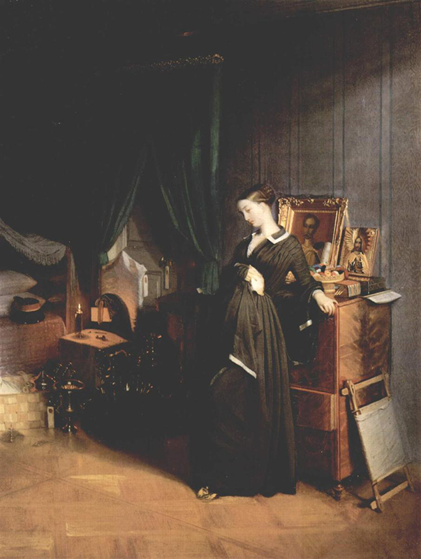 現実主義的な画家のパーヴェル・フェドートフは、夫に先立たれて悲嘆にくれる若く美しい女性を描いた。/ 『未亡人』、パーヴェル・フェドートフ、1851〜1852年