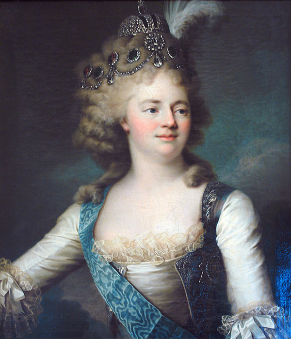 　マリア・フョードロヴナ (1759〜1828)、ロシア皇帝パーヴェル1世の2番目の妻。この夫婦には10人の子供ができた。ゾフィー・マリー・ドロテア・アウグステ・ルイーゼはプロイセン王国のシュテッティン (現在ポーランド領) で、ヴュルテンベルク公妃として生まれた。/ マリア・フョードロヴナ大公妃の肖像、ジャン＝ルイ・ヴォワレー、1790年代。