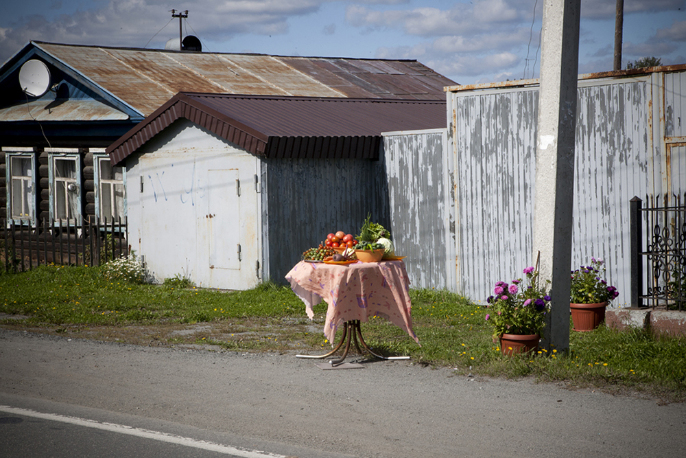 3/11.  Локално становиништво продаје домаће воће и поврће дуж пута. Ово је чест призор у Русији.