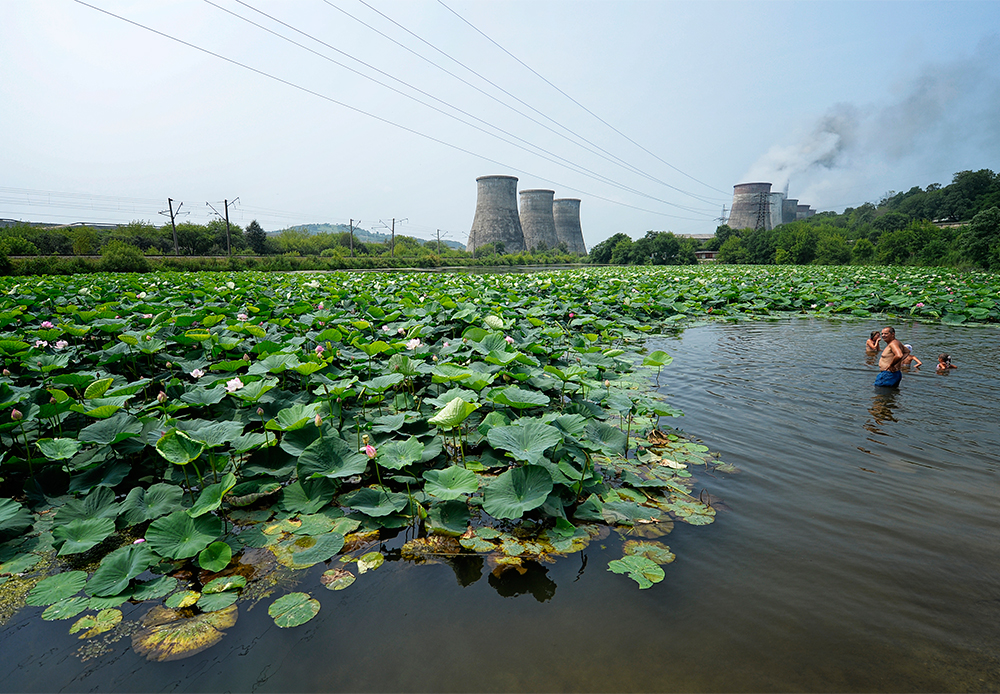 廃墟と化した発電所と、スイレンであふれる湖という組み合わせは、寒いロシアではきわめて珍しい光景だ。