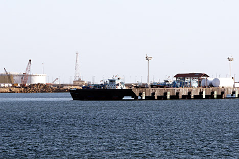 A general view of the Kalntari oil dock of the Sea of Oman near the strait of Hormuz in the city of Chabahar.