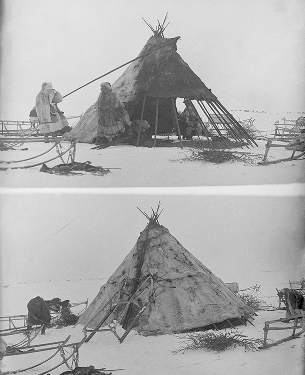 ''Zimska jurta'' – radi se uglavnom o malenom šatoru, prekrivenom životinjskom kožom i krznom. 