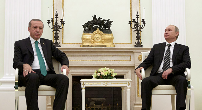 Владимир Путин и Реџеп Ердоган на средба во Кремљ во Москва.