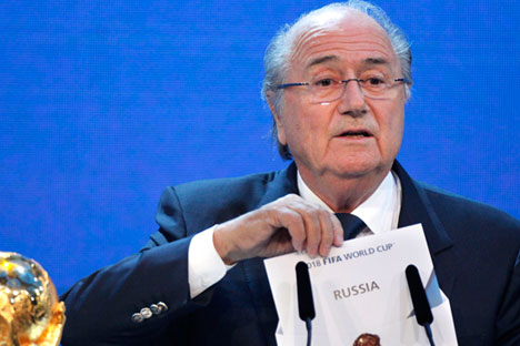FIFA President Joseph Blatter announces Russia to host the 2018 World Cup during the announcement of the host country for the 2018 soccer World Cup in Zurich, Switzerland, Thursday, Dec. 2, 2010.