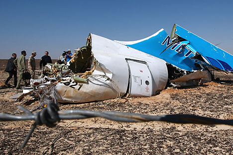 Wreckage of Russian MetroJet Airbus A321 at the site of the crash in Sinai, Egypt.