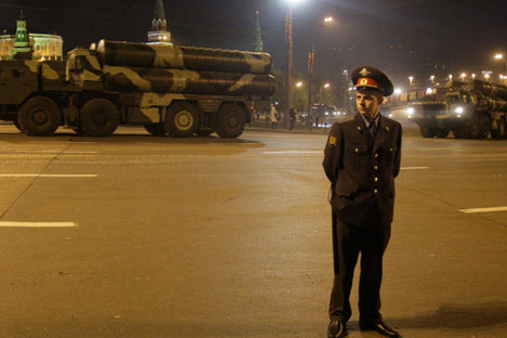 Russian S-300 missile system during a rehearsal for the Victory Day military parade in Moscow, 2009.