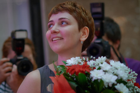 Anna Starobinets, winner in the 2014 National Bestseller – Beginning nomination, during the 2014 National Bestseller literary award ceremony in St. Petersburg's Astoria Hotel.