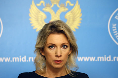 Russian Foreign Ministry pokesperson Maria Zakharova attends a special news briefing in Moscow.