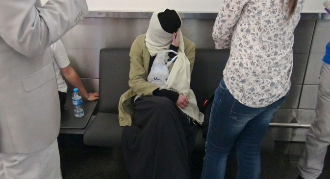A Russian girl Varvara Karaulova at the airport in Istanbul, Turkey